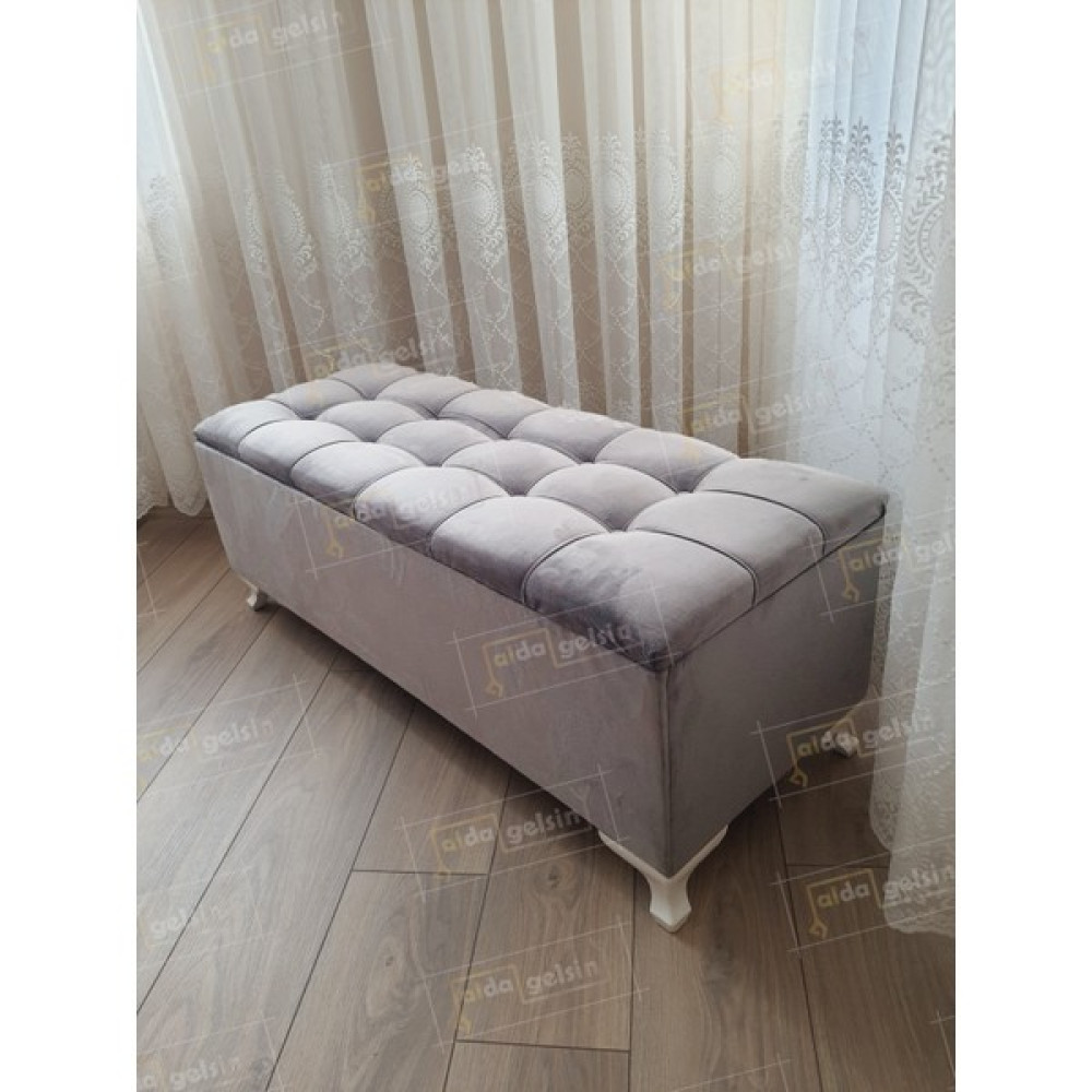Alda Gelsin Yeni Model Lüks Çizgi Kapitoneli Sandıklı Puf Bench (100*45) - Gri Puf Fiyatı