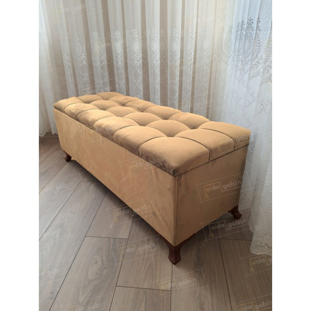 Alda Gelsin Yeni Model Lüks Çizgi Kapitoneli Sandıklı Puf Bench Ceviz Ayak (100*45) Puf Fiyatı