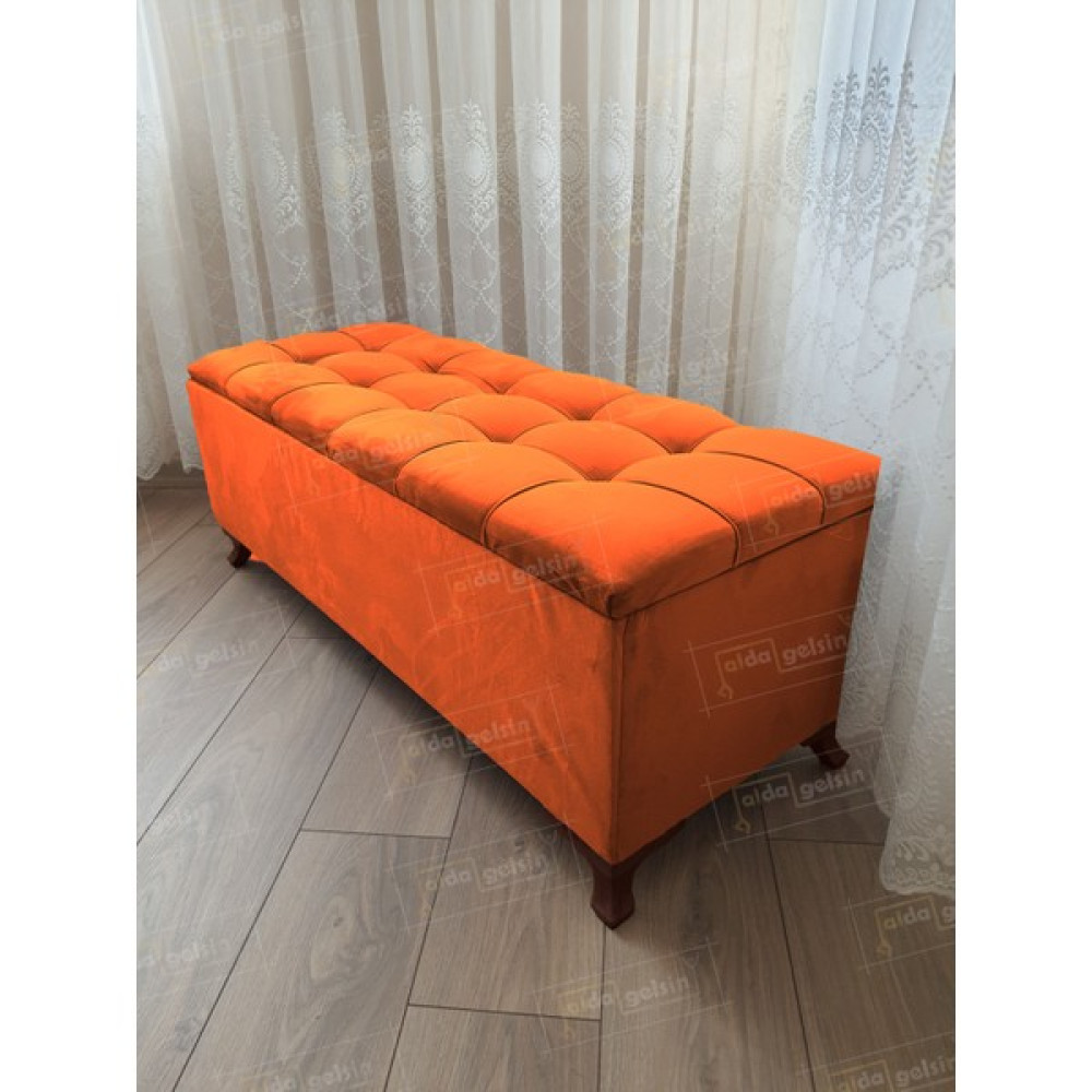 Alda Gelsin Yeni Model Lüks Çizgi Kapitoneli Sandıklı Puf Bench Ceviz Ayak (110*45) Puf Fiyatı