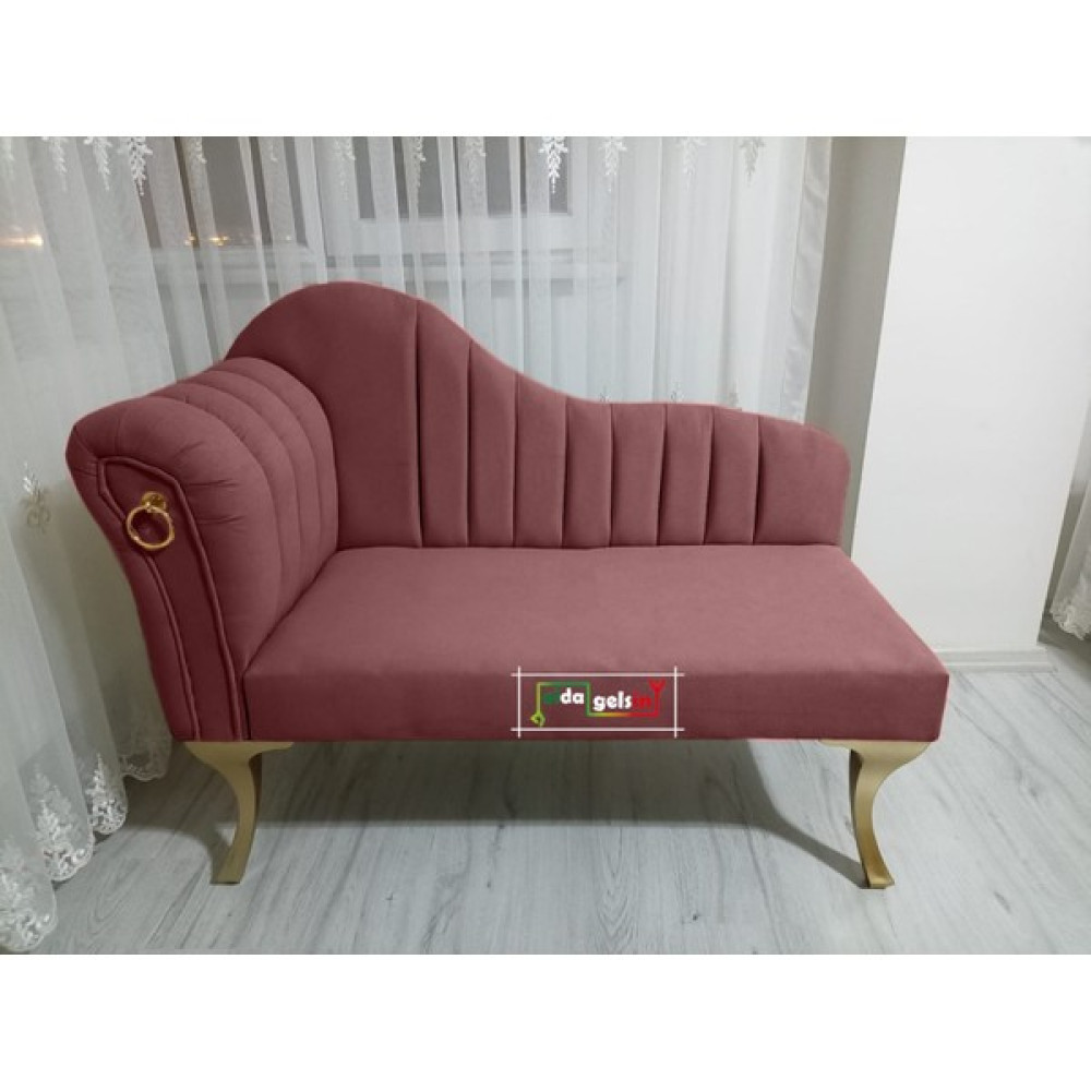 Alda Gelsin Yeni Model Ultra Lüks Alda Çizgili Josefin Bench Puf Berjer 110 cm - Gül Kurusu - 110 x 50 cm Koltuk Fiyatı