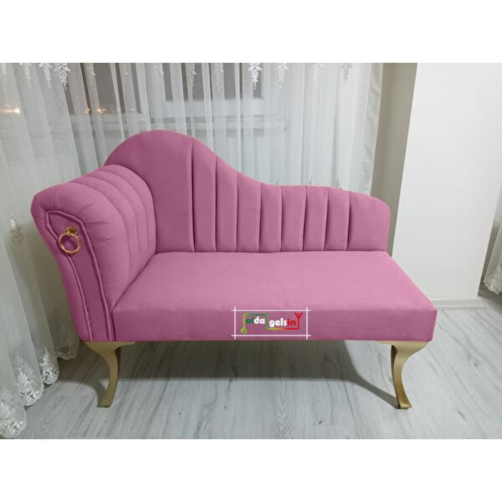 Alda Gelsin Yeni Model Ultra Lüks Alda Çizgili Josefin Bench Puf Berjer 110 cm - Pembe - 110 x 50 cm Koltuk Fiyatı