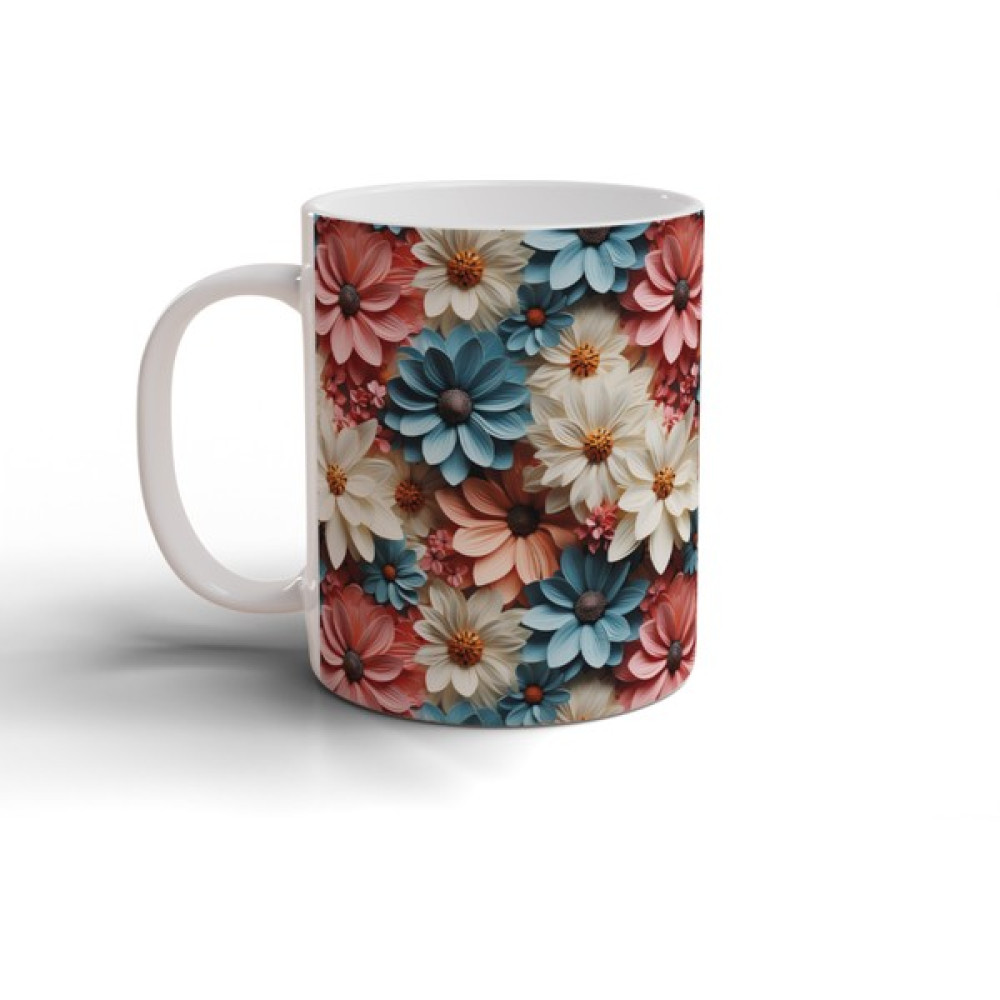 Aldesid Floral Pattern 1 - Çiçek Deseni Baskılı Kupa Bardak, Beyaz Porselen Kupa - 300 ml Fincan / Bardak / Kahve Takımı Fiyatı