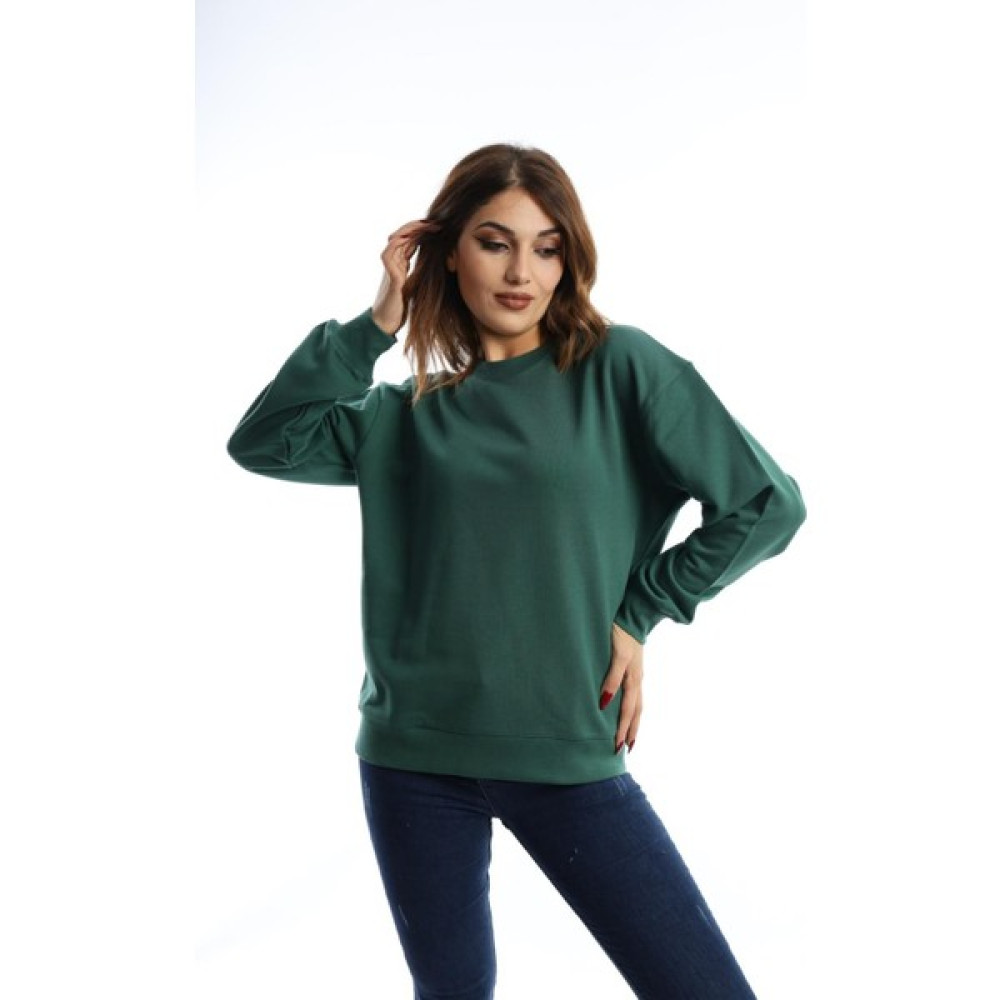 aldyoo Kadın Yeşil Oversize Sweatshirt Bisiklet Yaka Düz Baskısız Basic Bol Rahat Kalıp Bayan Sweatshirt Fiyatı
