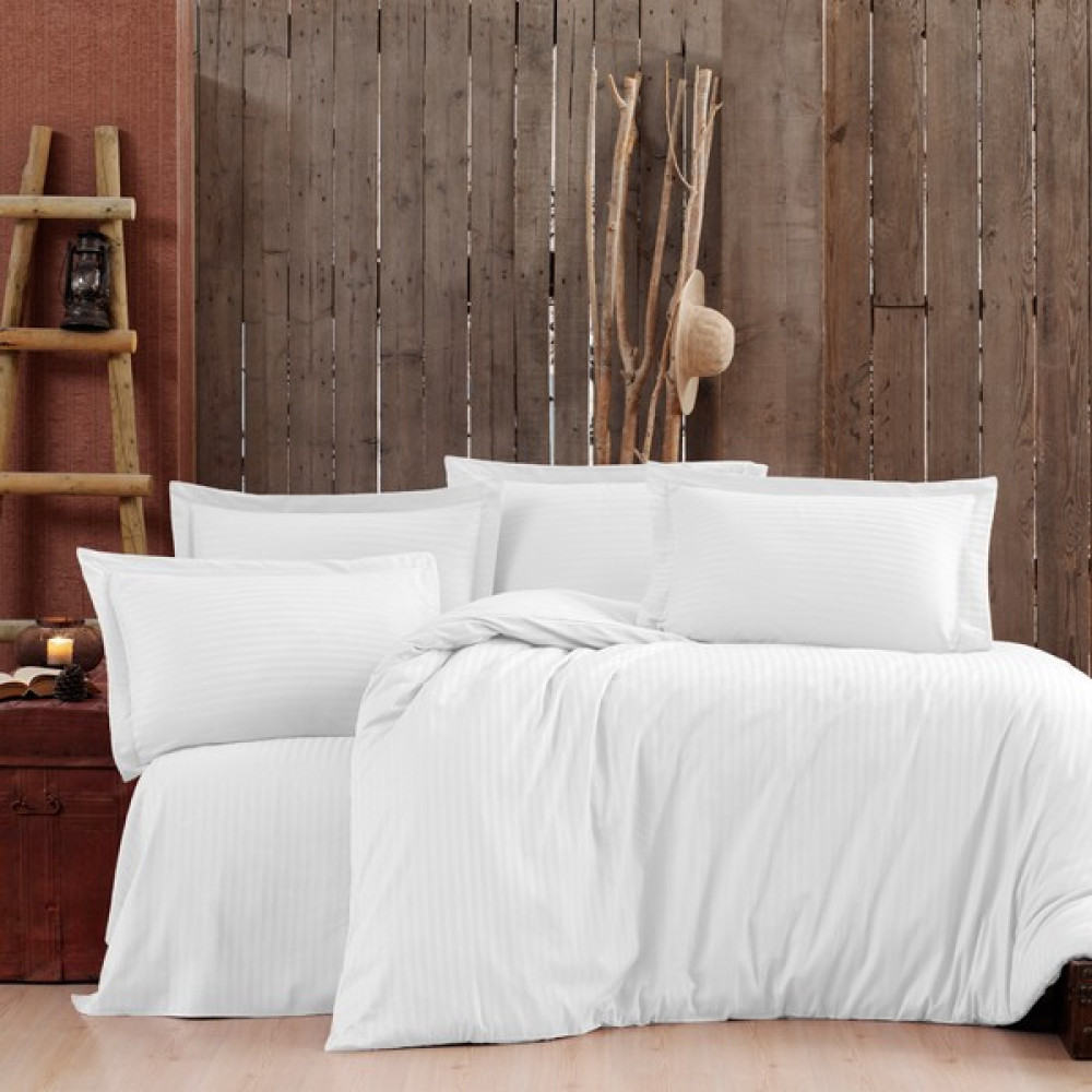 Alena Home %100 Pamuk Saten (Lastikli Çarşaflı) Çizgili Tek Kişilik Nevresim Takımı - Beyaz - 120 x 200 cm Nevresim Takımı Fiyatı