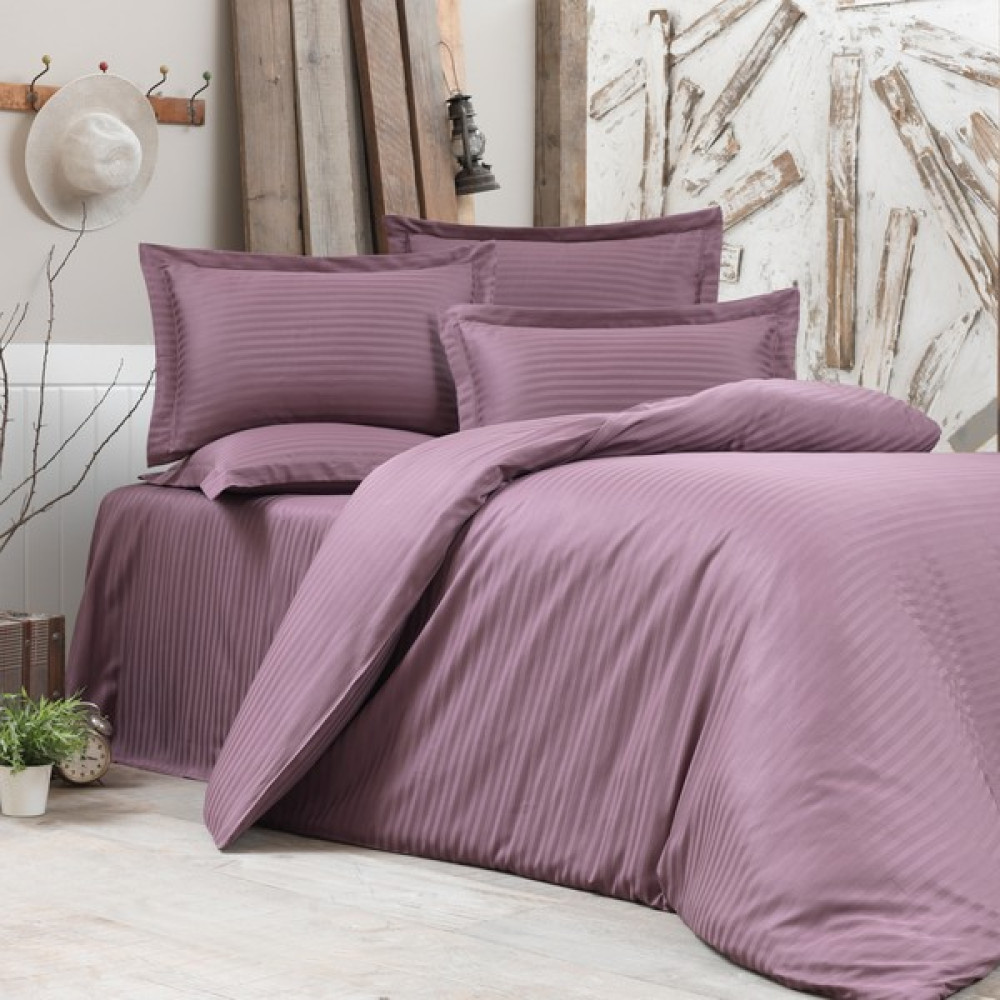 Alena Home %100 Pamuk Saten (Lastikli Çarşaflı) Çizgili Tek Kişilik Nevresim Takımı - Mor - 120 x 200 cm Nevresim Takımı Fiyatı
