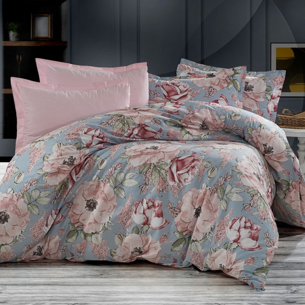 Alena Home %100 Pamuklu Desenli Çift Kişilik Nevresim Takımı 180X200 (Lastikli Çarşaflı) - Pembe - 180 x 200 cm Nevresim Takımı Fiyatı