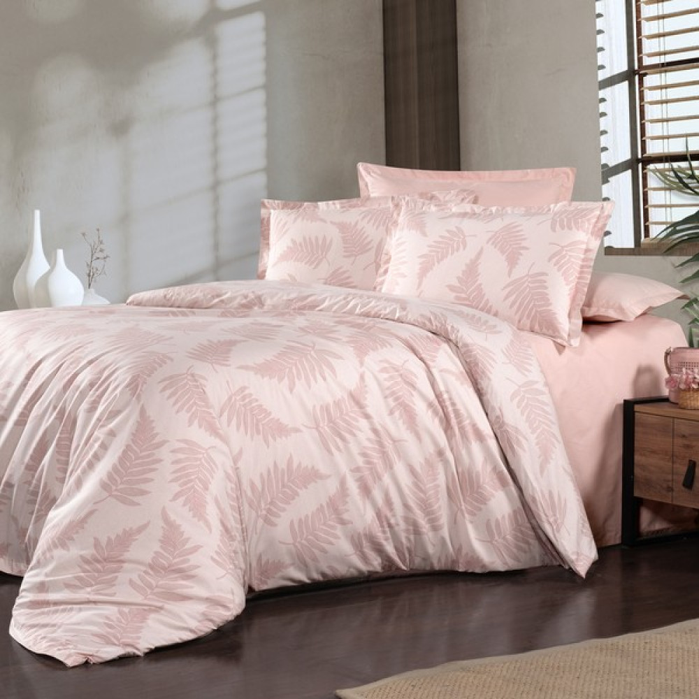 Alena Home %100 Pamuklu Pembe Yaprak Desenli Çift Kişilik Nevresim Takımı 180X200 (Lastikli Çarşaflı) - 180 x 200 cm Nevresim Takımı Fiyatı