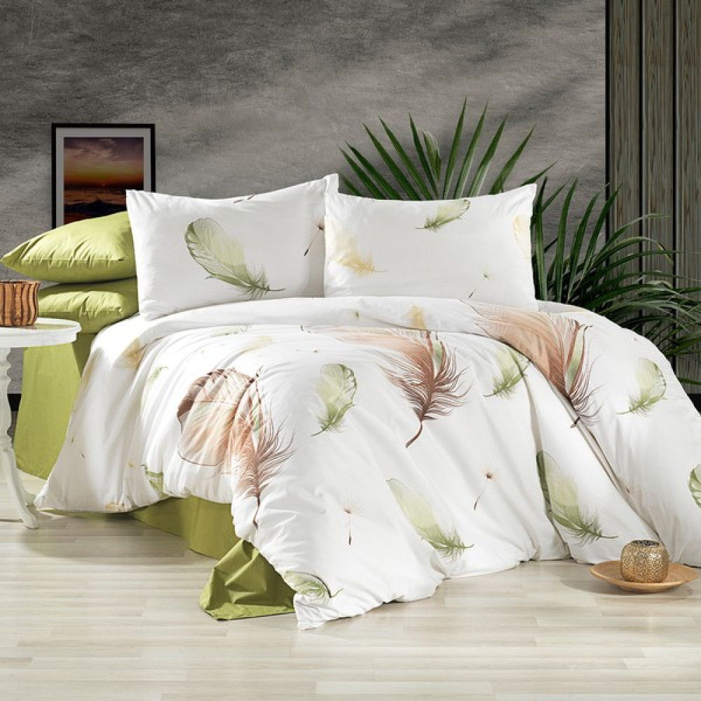 Alena Home %100 Pamuklu Tüy Desenli Çift Kişilik Nevresim Takımı - Yeşil - 240 x 260 cm Nevresim Takımı Fiyatı