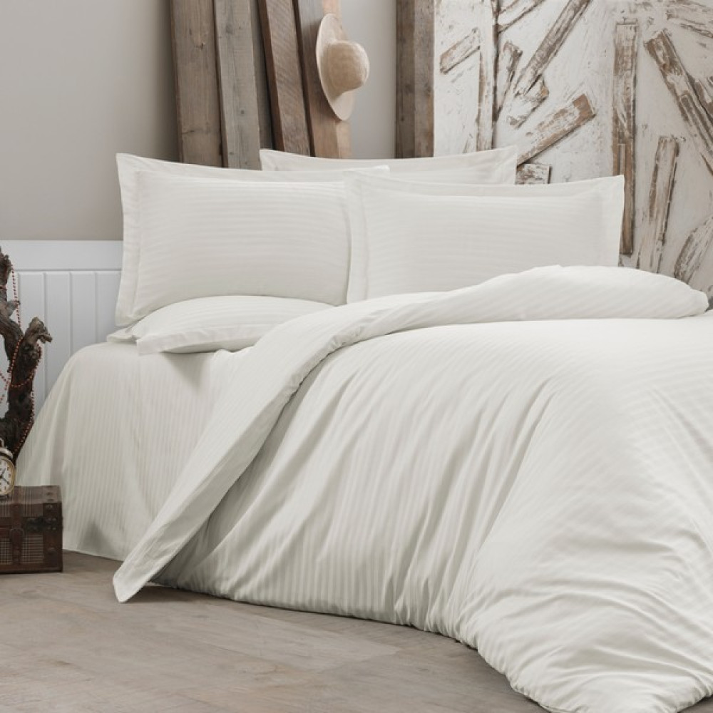 Alena Home  Pamuk Saten (Lastikli Çarşaflı) Çizgili Tek Kişilik Nevresim Takımı - Ekru - 120 x 200 cm Nevresim Takımı Fiyatı