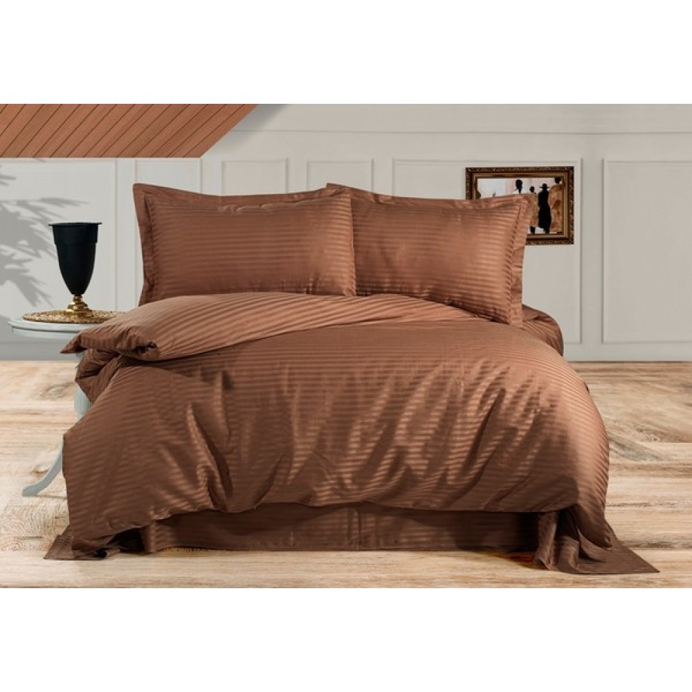 Alena Home Pamuklu Otel Serisi Çizgili Çift Kişilik Nevresim Takımı (Lastikli Çarşaflı) - Kahverengi - 180 x 200 cm Nevresim Takımı Fiyatı
