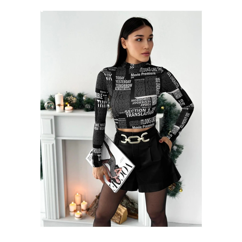alenmoda Dik Yaka Uzun Kollu Desenli Crop Bluz XL Beden Bluz Fiyatı