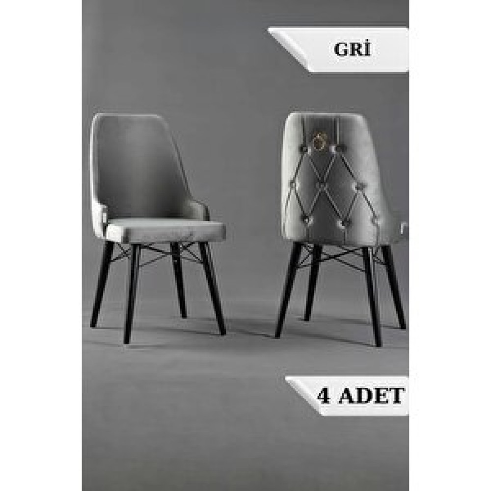 Alessa Mobilya Delux Seri̇si̇ Si̇yah Ayak Babyface Kumaş Gold Halka 4 Adet Sandalye Gri Standart Sandalye Fiyatı