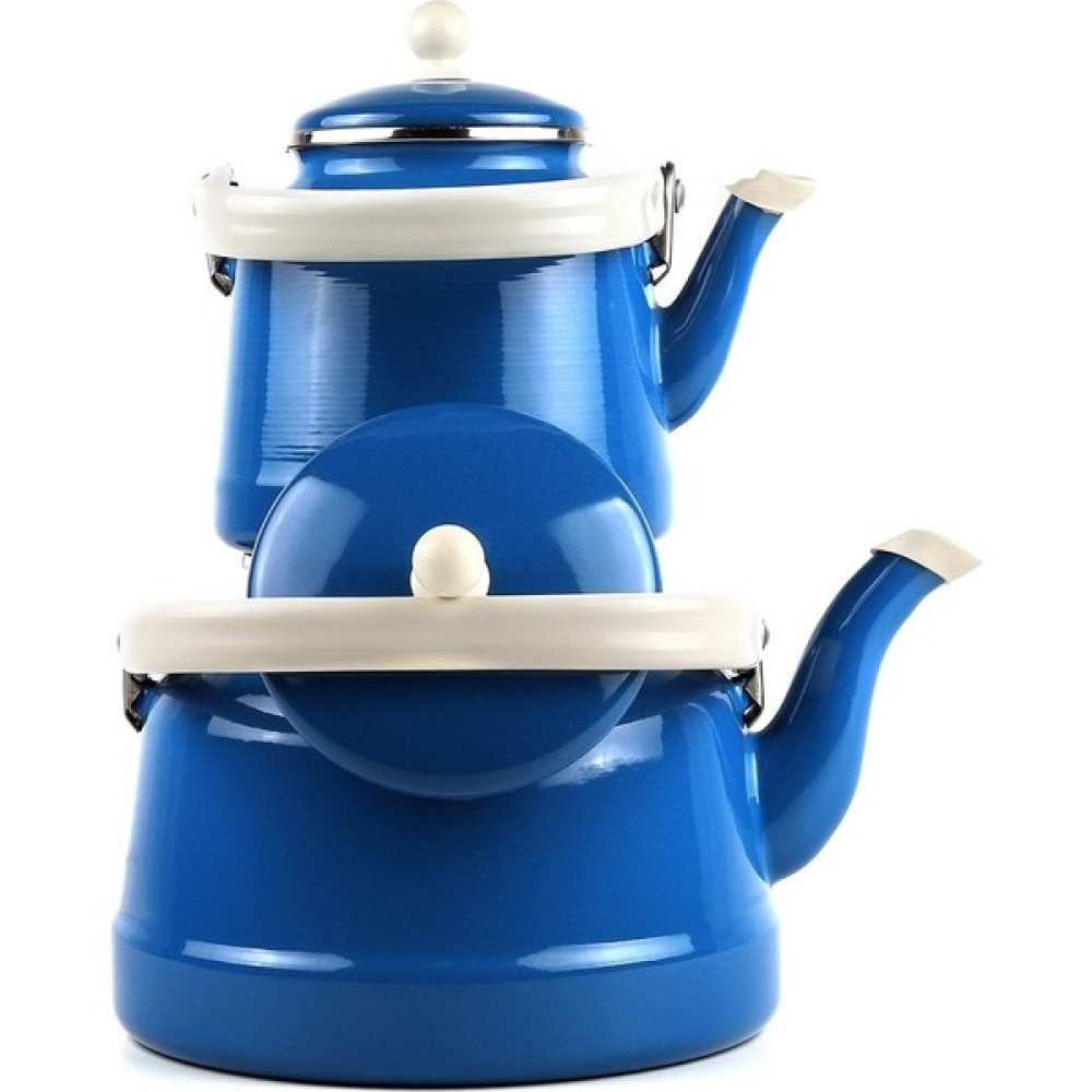 Alev Emaye Tiryaki Vintage Çaydanlık 2.6 + 1.1 Lt - Mavi Çay / Çaydanlık Setleri Fiyatı