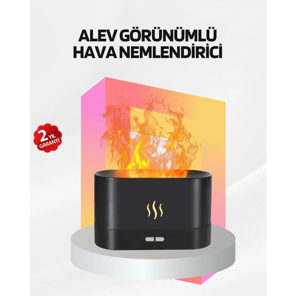 Alev Görünümlü Kumandalı Hava Nemlendirici Siyah LED Işıklı Aromatik Difüzör Estetik Tasarım TV Aksesuarları Fiyatı