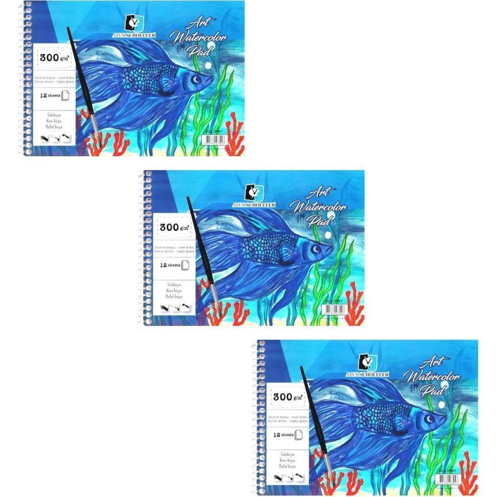 Alex Schoeller Art Spiralli Sulu Boya Defteri A4 300 gr 12 Yaprak 3'lü Defter & Kağıt Ürünleri Fiyatı