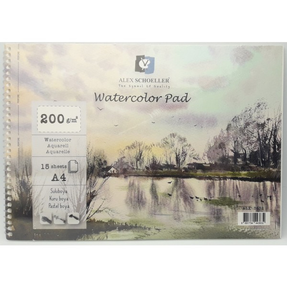 Alex Schoeller Watercolor Pad Spiralli 200 gr A4 15 Yaprak Resim Defteri Fiyatı