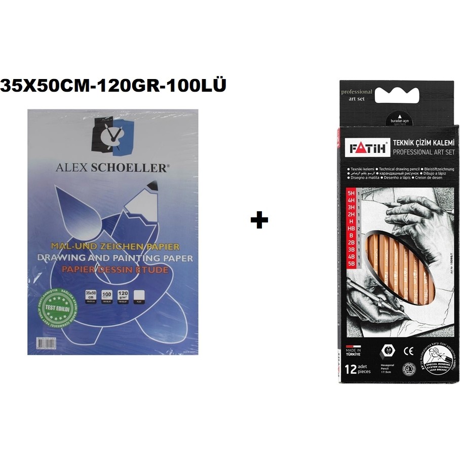 Alex Scholler Resim Kağıdı 120 gr 35 x 50 cm 100'lü + Fatih Teknik Çizim Kalemi Seti Kalem & Yazı Gereçleri Fiyatı