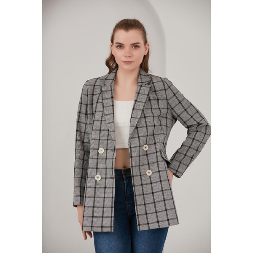 Alexandergardı Ekoseli Blazer Ceket (B22-20401) Bayan Ceket Fiyatı