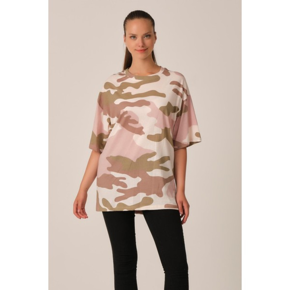 Alexandergardı Kamuflaj Desenli Oversize T-Shirt (UN-70417) Bayan T-shirt Fiyatı