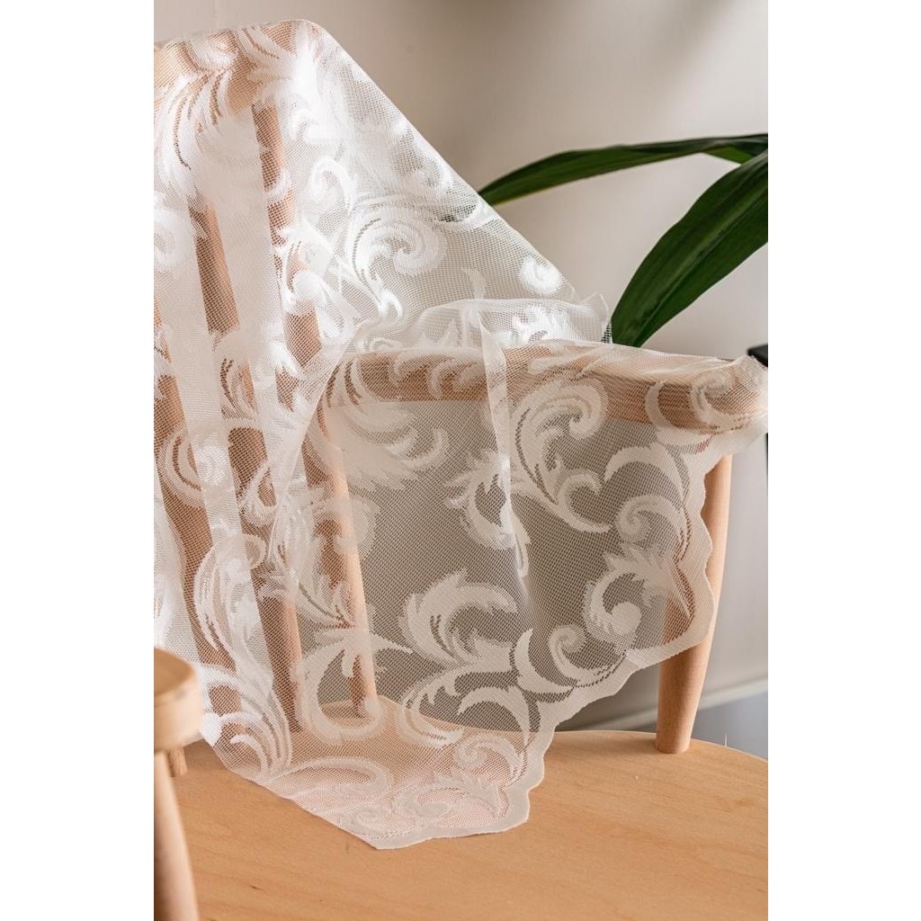 Aleyna Home Taç Şal Desen Kullanıma Hazır Ekstraforlu Pilesiz Örme Tül Perde Tek Kanat - Krem 100 x 200 cm - 540 x 200 cm - Ekru Tül Perde Fiyatı