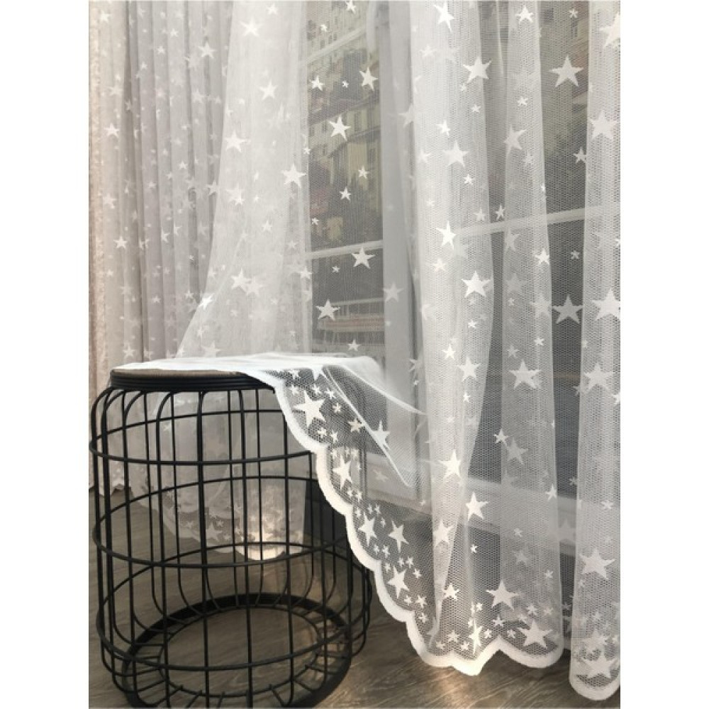 Aleyna Home Taç Yıldızlı Çocuk Odası Tül Perde Kullanıma Hazır Ekstraforlu Pilesiz Krem 100 x 200 cm - 120 x 200 cm - Kırık Beyaz Tül Perde Fiyatı
