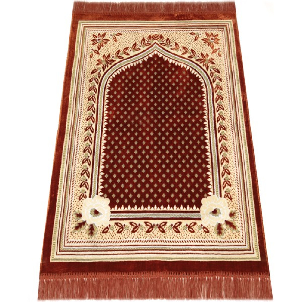 Aleyna Kadife Seccade, Lüx Kadife Seccade, Hac Hediyelik Kadife Seccade, Namazlık - 70 x 110 cm - Kiremit Seccade Fiyatı