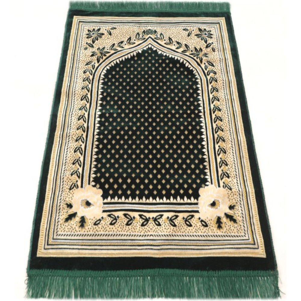Aleyna Kadife Seccade, Lüx Kadife Seccade, Hac Hediyelik Kadife Seccade, Namazlık - 70 x 110 cm - Nefti Yeşili Seccade Fiyatı