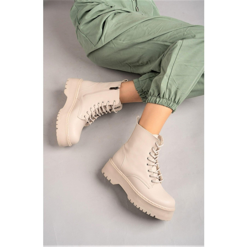 Aleza Shoes Vanetix Kalın Topuk Fermuarlı Krem Kadın Bot 40 Beden Kadın Botları Fiyatı