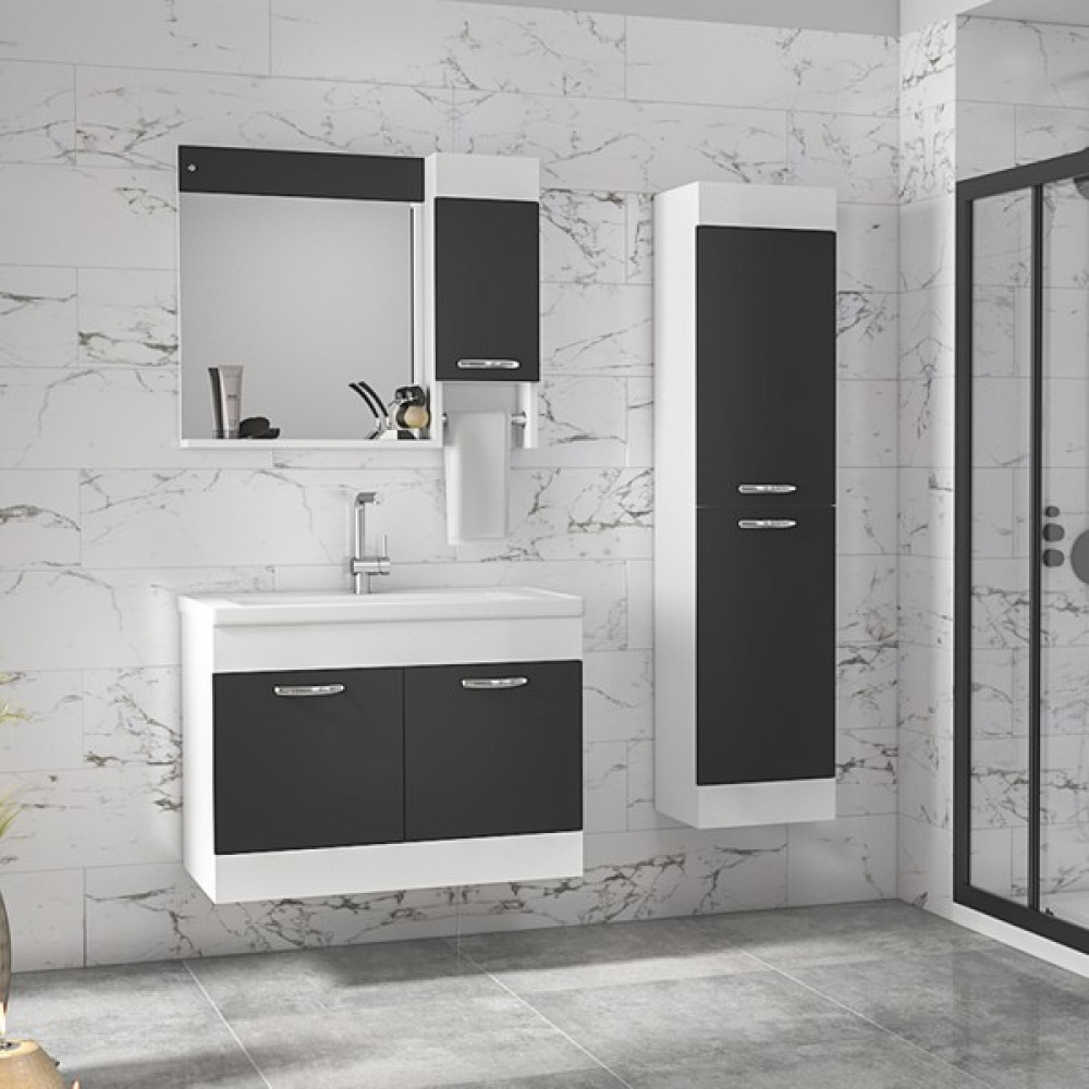 Alfa Banyo Blanka Koyu Gri (80+35) 115 cm Aynalı Boy Dolaplı Full Mdf Lavabolu Banyo Dolabı Takımı - 8699762777730 - Koyu Antrasit Banyo Dolabı / Mobilyası Fiyatı