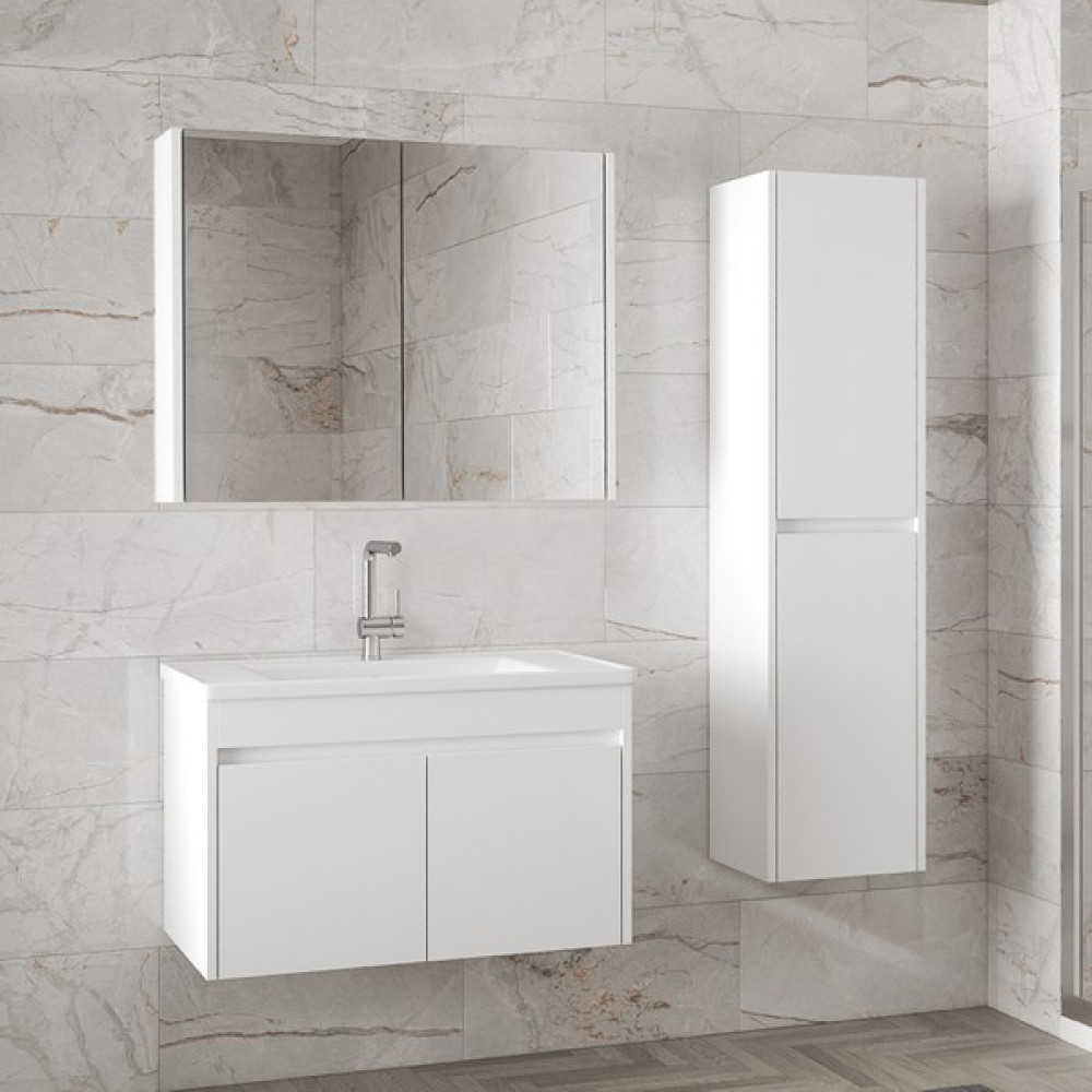 Alfa Banyo Estella-Ea Beyaz 80+35 cm Mdf-Aynalı Boy Dolaplı-Lavabolu Banyo Dolabı -(Demonte Değil) Banyo Dolabı / Mobilyası Fiyatı