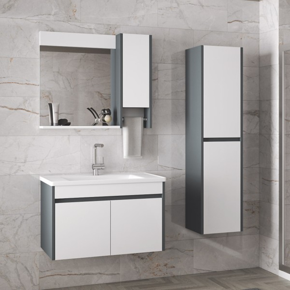 Alfa Banyo Estella-OA 80 ve 35 cm Mdf Aynalı Boy Dolaplı Lavabolu Banyo Dolabı Takımı Demonte Değil Banyo Dolabı / Mobilyası Fiyatı
