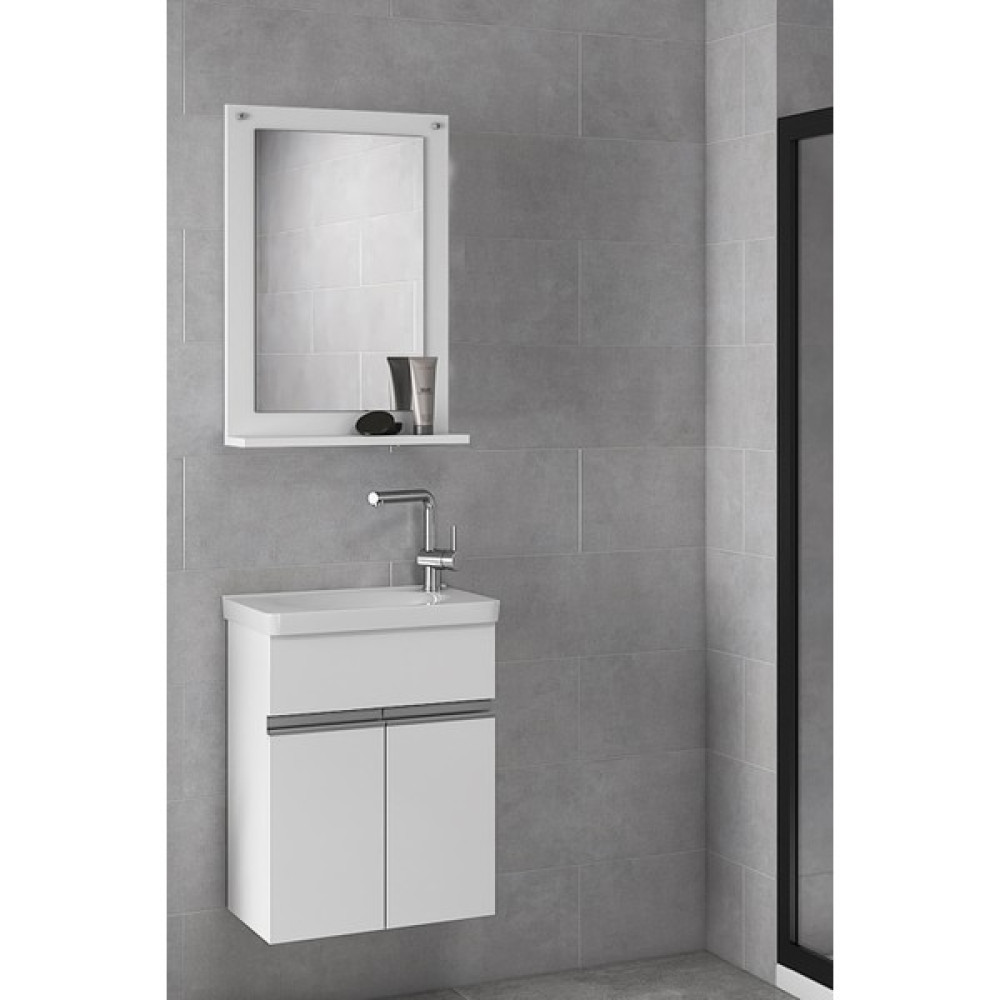 Alfa Banyo Miniço-Beyaz Ebeveyn 45 cm x 28 cm Aynalı Lüx Lavabolu Banyo Dolabı- 1. Sınıf Mdf-Beyaz - 8699762777751 - Beyaz Banyo Dolabı / Mobilyası Fiyatı