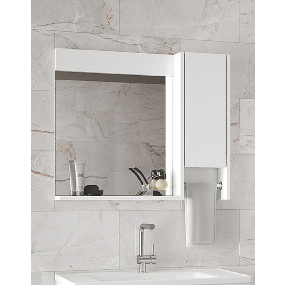 Alfa Banyo Okyanus 80 Cm-Mdf Banyo Aynası, Havluluklu Ayna, Çok Amaçlı Aynalı Banyo Dolabı, Raflı Ayna - Beyaz Banyo Aynası Fiyatı