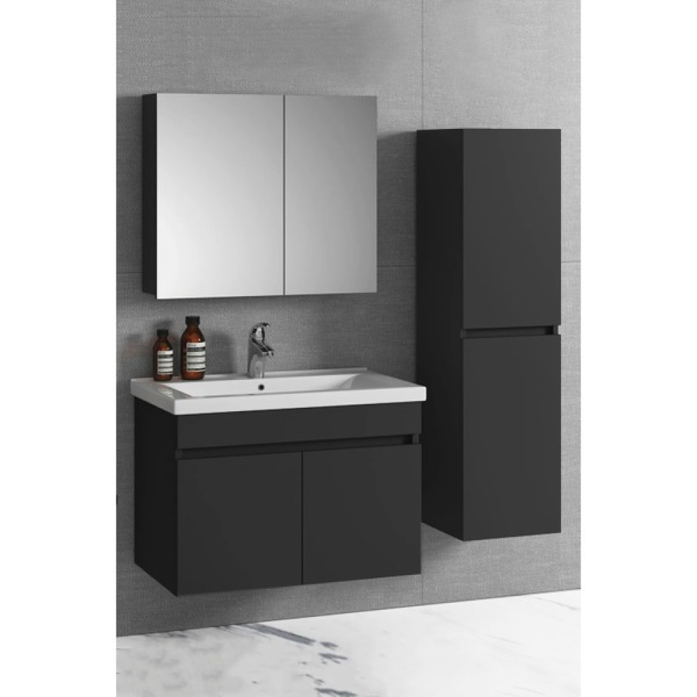 Alfa Banyo Viola-Siyah (65+35) 100 cm Mdf Boy Dolaplı Lavabolu Banyo Dolabı Takımı**demonte Değil* Banyo Dolabı / Mobilyası Fiyatı