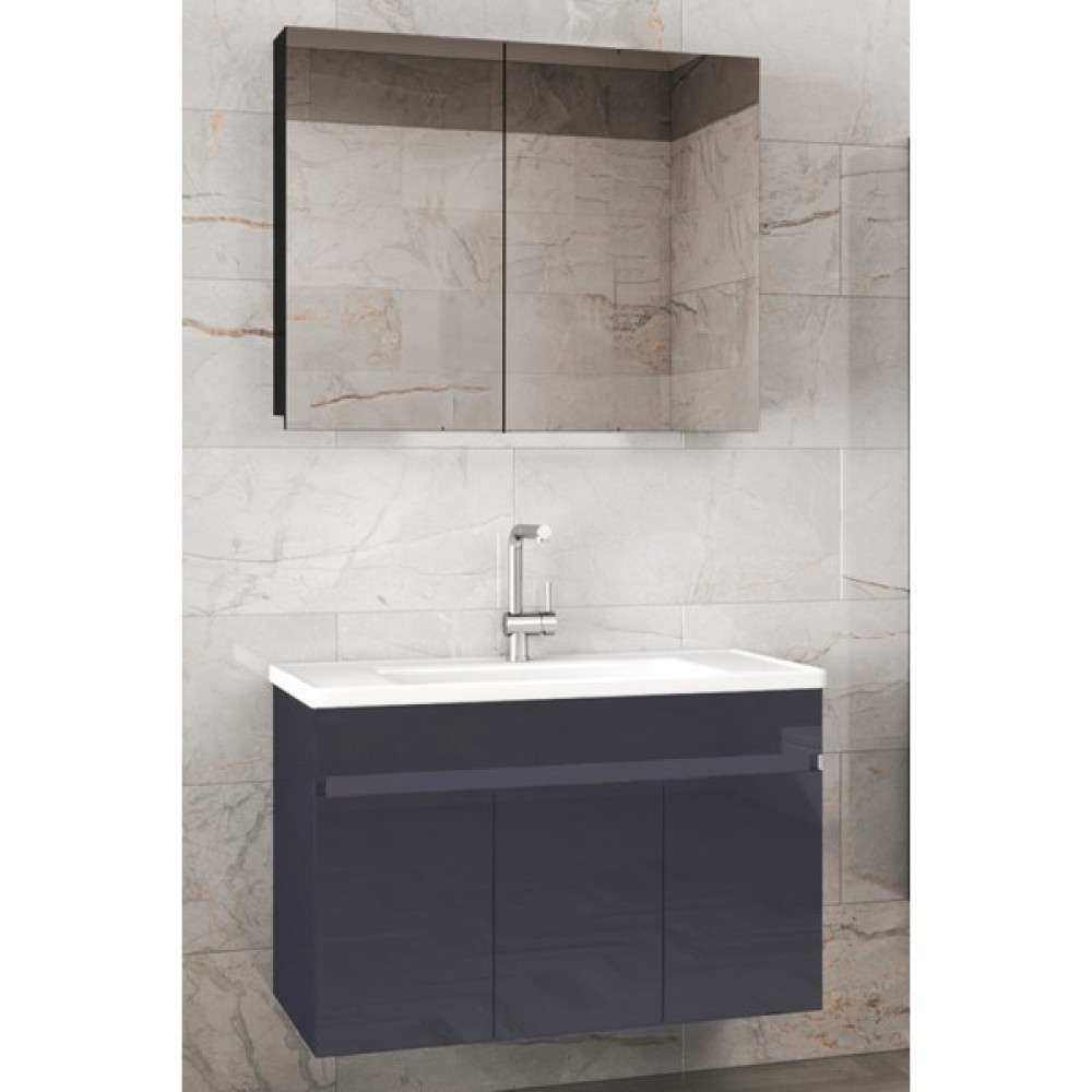 Alfa Banyo Viola3 Antrasit 80 cm Mdf-Ayna Dolaplı Seramik Lavabolu Banyo Dolabı Takımı**demonte Değil** Banyo Dolabı / Mobilyası Fiyatı
