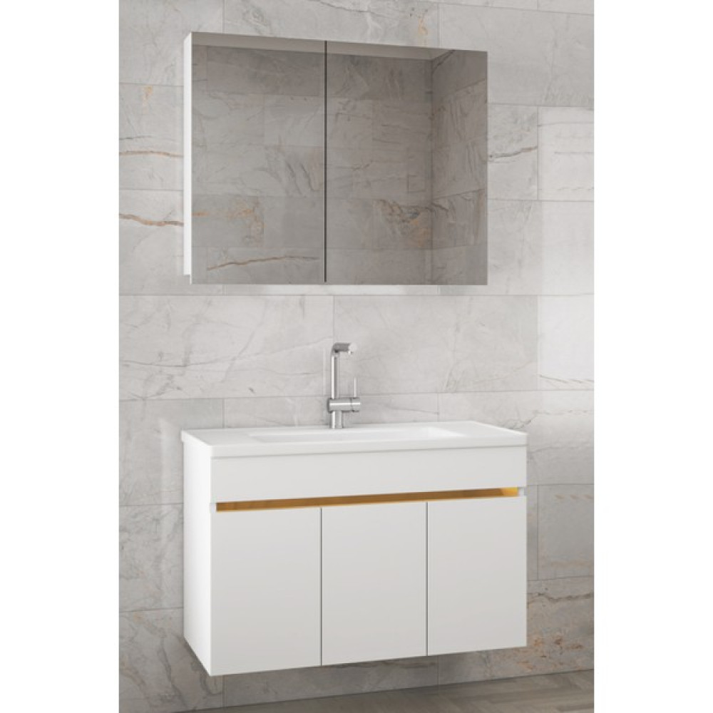 Alfa Banyo Viola3 S-Beyaz 80 cm Mdf Ayna Dolaplı Seramik Lavabolu Banyo Dolabı**demonte Değil** Banyo Dolabı / Mobilyası Fiyatı