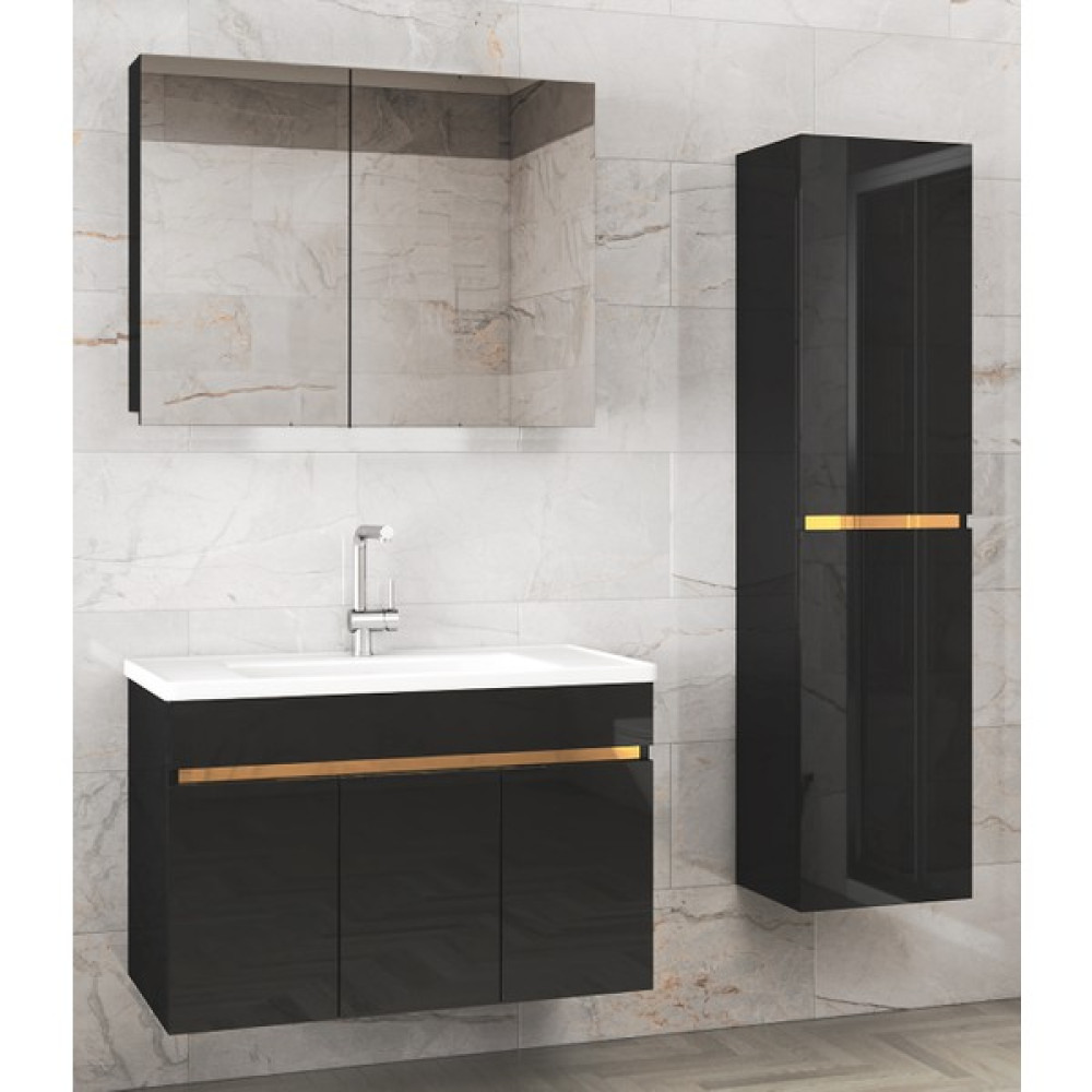 Alfa Banyo Viola3-S Siyah 80+35 cm Mdf-Ayna Dolaplı Seramik Lavabolu Banyo Dolabı Takımı**demonte Değil** Banyo Dolabı / Mobilyası Fiyatı