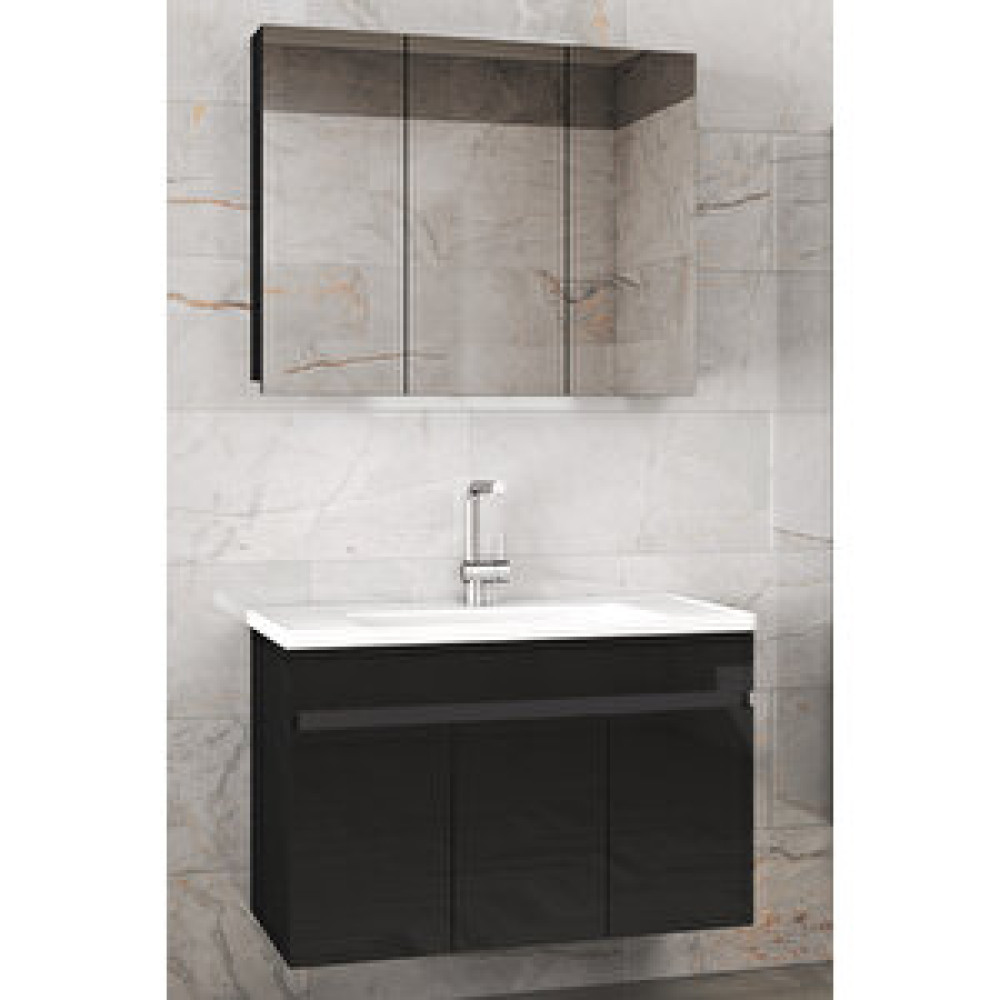 Alfa Banyo Viola3-Siyah 100 Cm Mdf-Aynalı Seramik Lavabolu Banyo Dolabı Takımı Banyo Dolabı / Mobilyası Fiyatı
