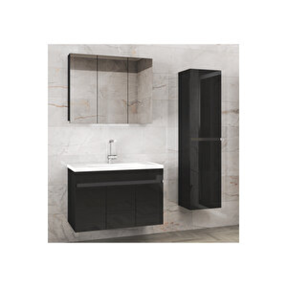 Alfa Banyo Viola3-Siyah 100+35 Cm Mdf-Aynalı Seramik Lavabolu Banyo Dolabı Takımı Banyo Dolabı / Mobilyası Fiyatı