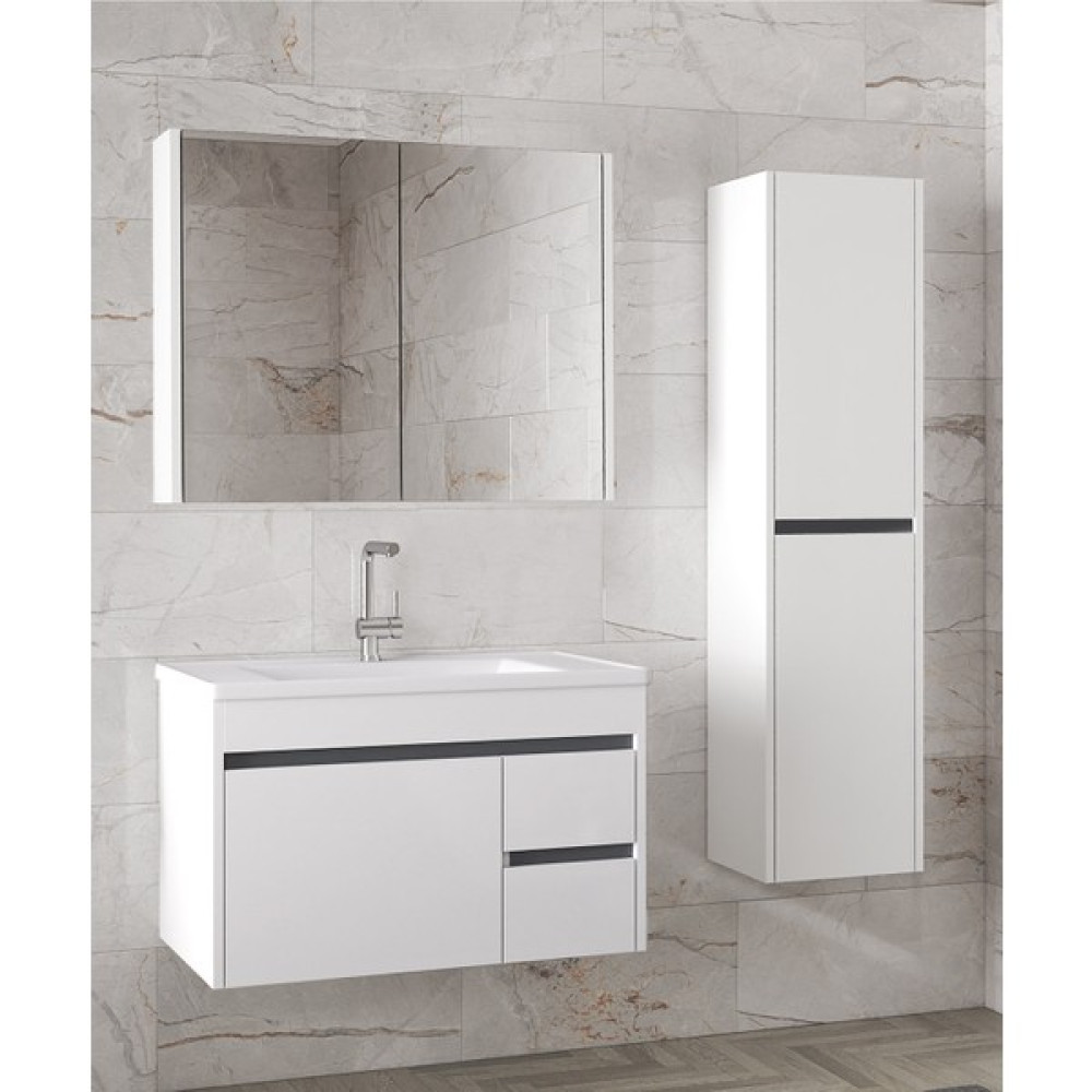 Alfa Banyo Viosen-Ea Beyaz 80+35 cm Mdf-Aynalı Boy Dolaplı-Seramik Lavabolu Banyo Dolabı Takımı-(Demonte Değil) Banyo Dolabı / Mobilyası Fiyatı