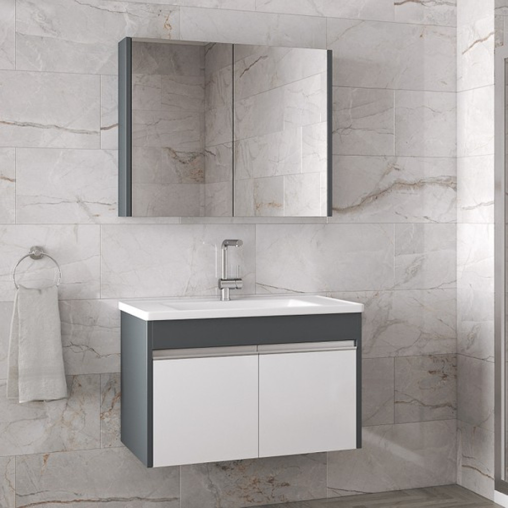 Alfa Banyo Visente-EA 80 cm Mdf Aynalı Lavabolu Banyo Dolabı Takımı***Demonte Değil*** Banyo Dolabı / Mobilyası Fiyatı