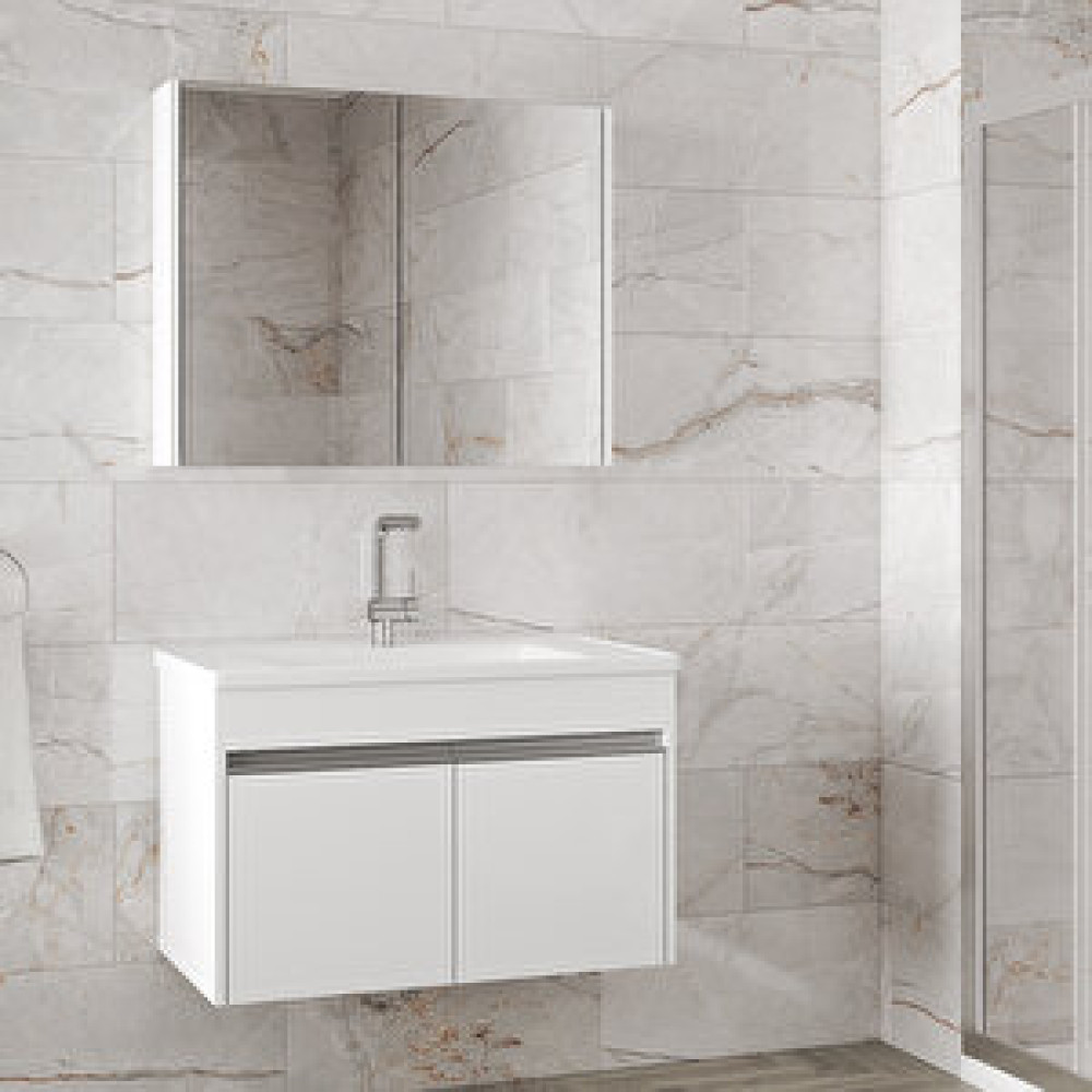 Alfa Banyo Visente-Ea Beyaz 80 Cm Mdf-Ayna Dolaplı, Seramik Lavabolu Banyo Dolabı Takımı Banyo Dolabı / Mobilyası Fiyatı