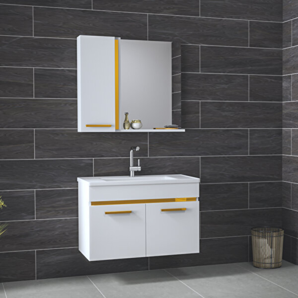 Alfa Banyo Yeni Gold Beyaz 80 cm lavabolu banyo dolabı Banyo Takımı Banyo Dolabı / Mobilyası Fiyatı