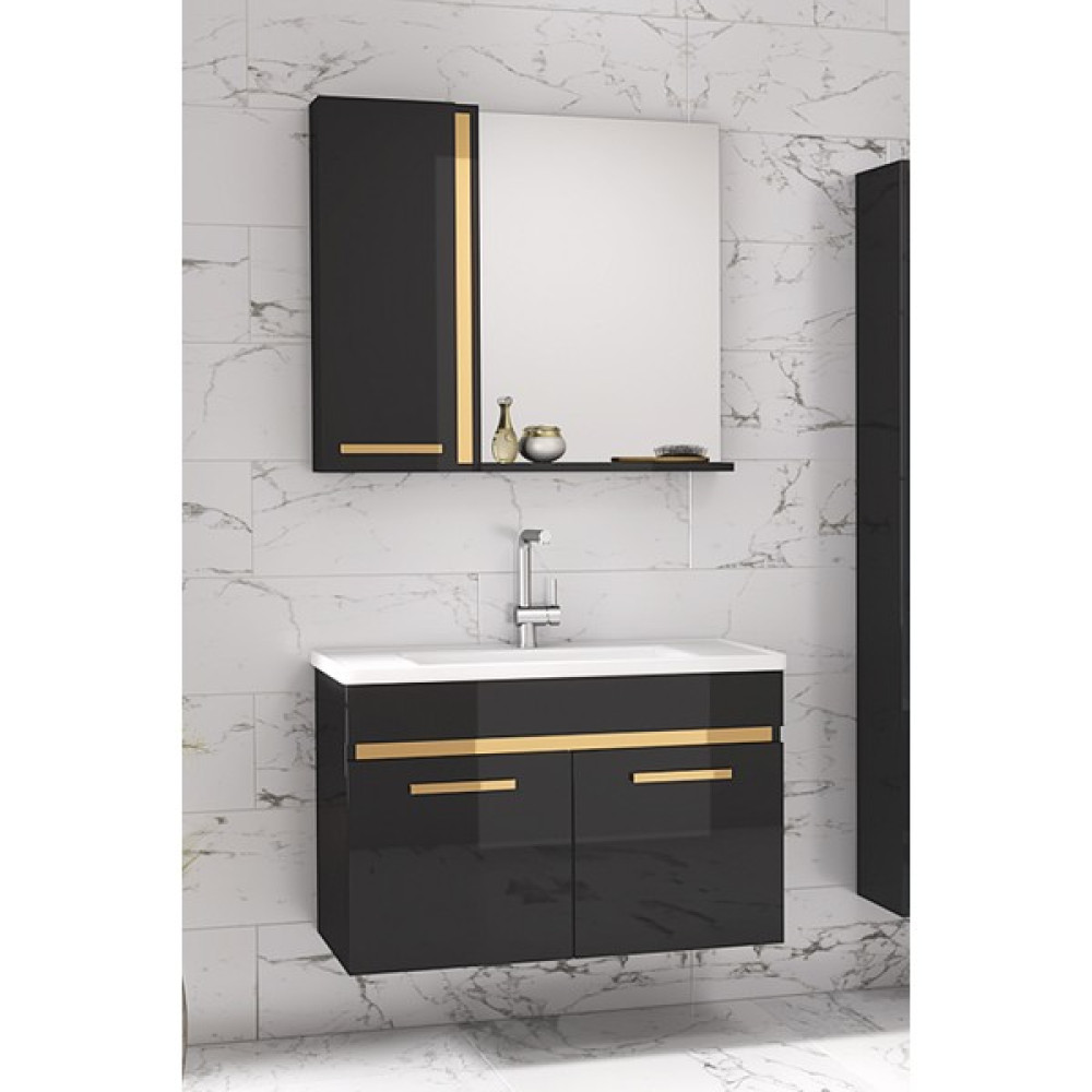 Alfa Banyo Yeni Gold Siyah 80 cm Lavabolu Banyo Dolabı Takımı**demonte Değil** Banyo Dolabı / Mobilyası Fiyatı