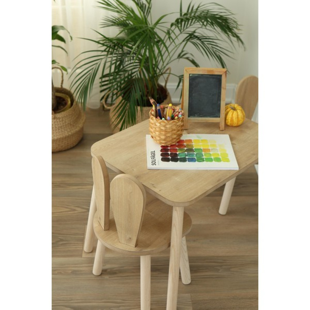 Alfa Country Montessori Çocuk Masası 1 Masa & 1 Bunny Sandalye - Kahverengi Bebek Odası Tekstili Fiyatı