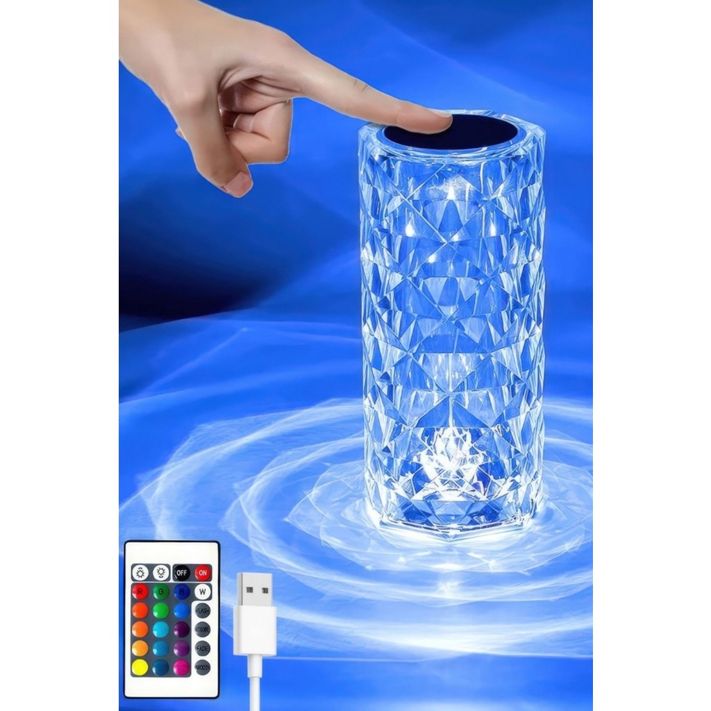 Alfa Gift 21 x 21 Dokunmatik Kristal LED Rgb Masa Lambası-Uzaktan Kumandalı Dekorasyon Lambası-Usb Şarjlı Kri TV Aksesuarları Fiyatı