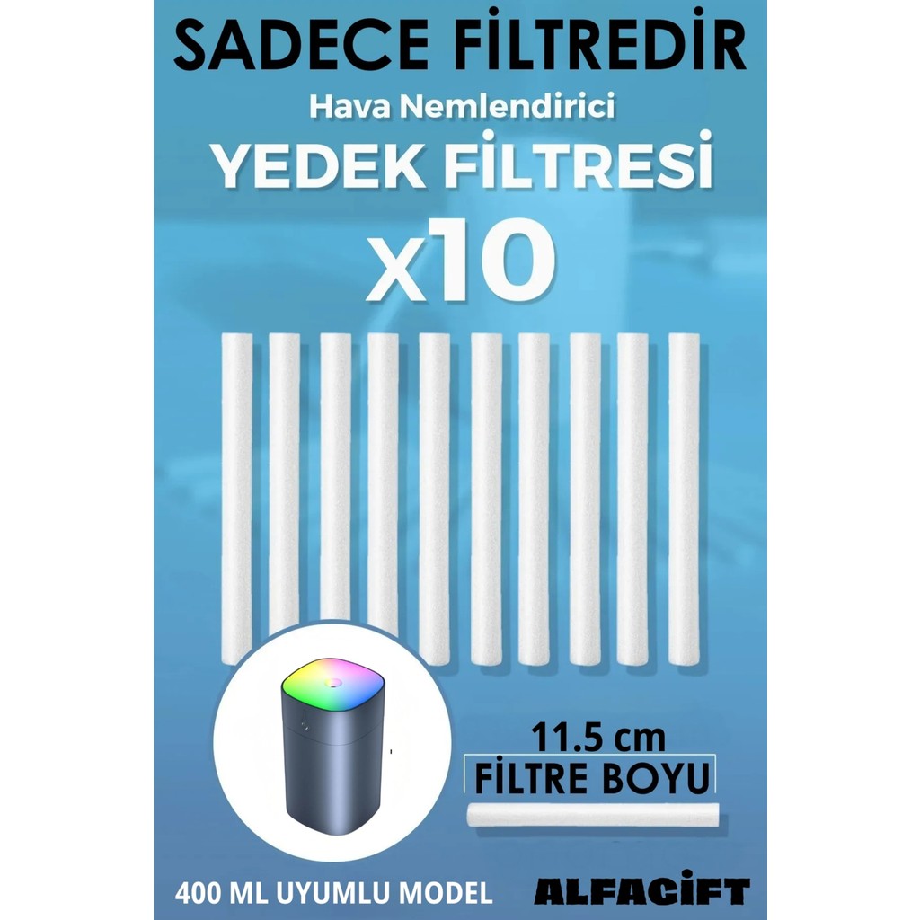 Alfa Gift Hava Nemlendirici Yedek Filtre 10 Adet – Pamuklu Çubuk 11.5 cm 400 ml Uyumlu Model Buhar Süngeri - Beyaz Diğer Fiyatı