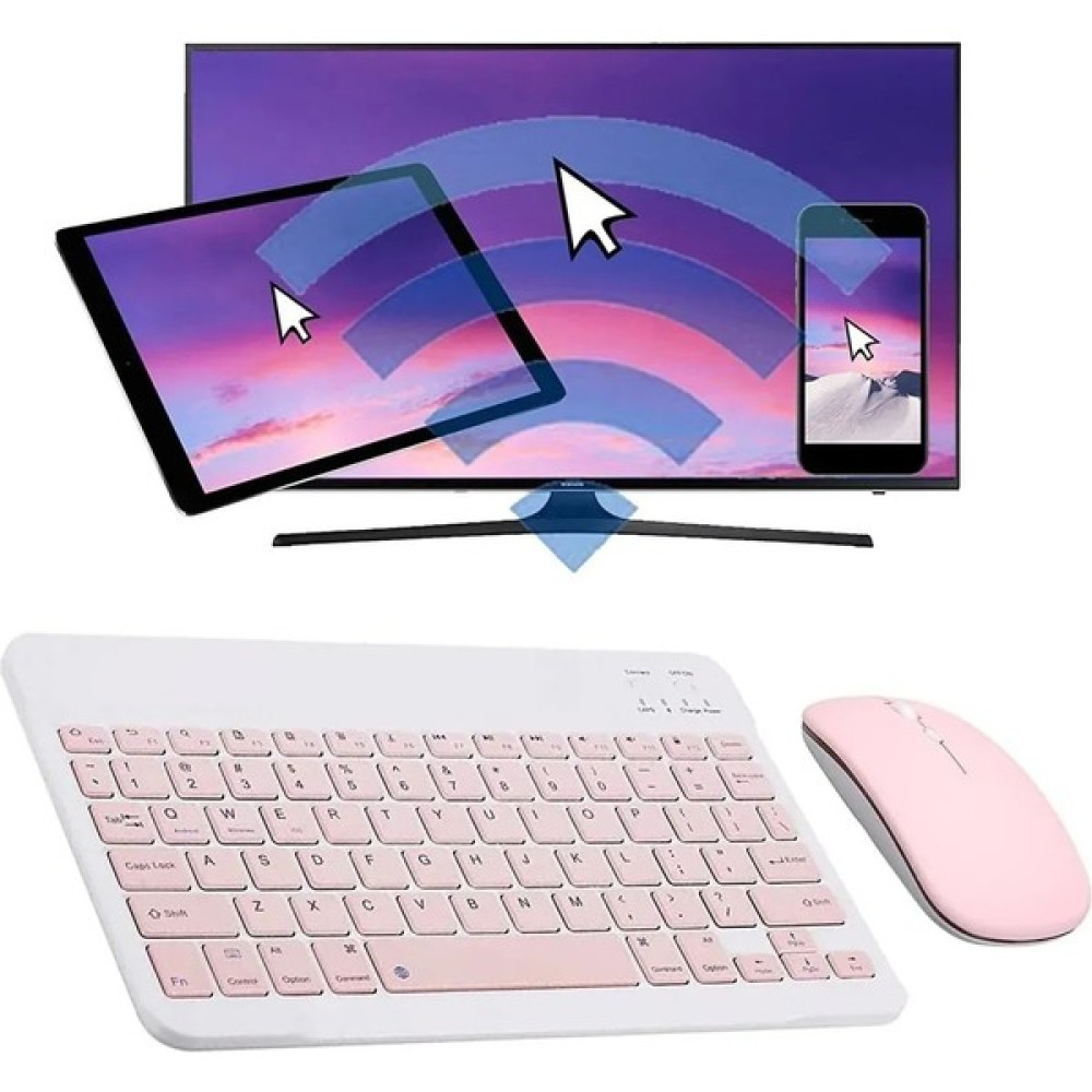 Alfa MEC Apple iPad Air 2022 A2589 A2591 Uyumlu Kablosuz Bluetooth Klavye Mouse+Set - Pembe Klavye - Mouse Fiyatı