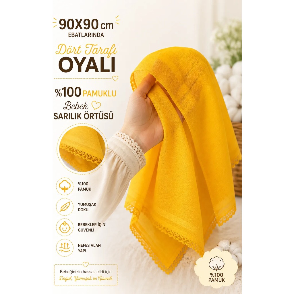 Algitsin O L A Bebek Yüz Örtüsü+Sarılık Iç Tülbent 90X90 - 90 x 90 cm - Sarı Diğer Fiyatı