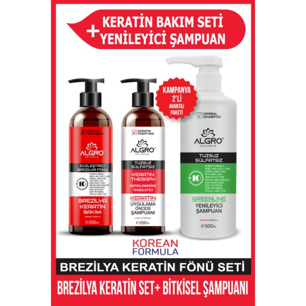 Algro Keratin Bakım Brezilya Fönü Botox Saç Düzleştirici Set Bitki Özlü Yenileyici Saç Bakım Şampuanı Saç Bakım Maskeleri & Serumlar & Spreyler Fiyatı